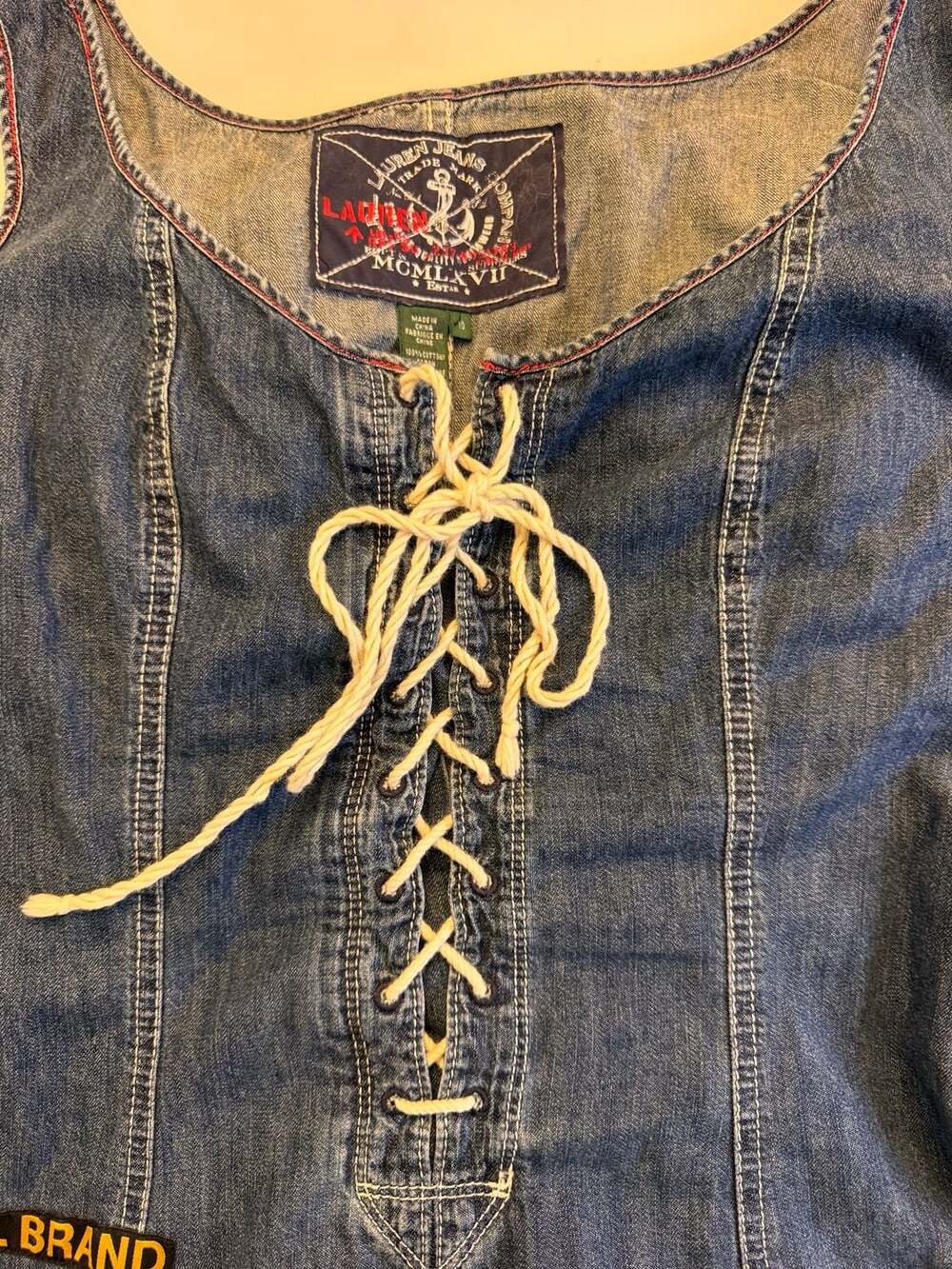 Vintage Lauren Jeans Co. Nautical Denim Lace-Up Flare Dress - Picture 2 of 6